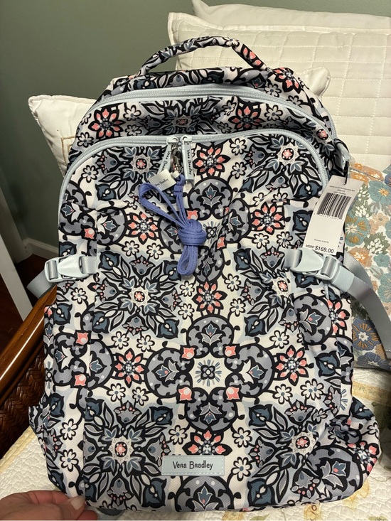 Vera Bradley Handbags - Vera Bradley White Navy Coral Floral Mosaic Backpack and purple lanyard